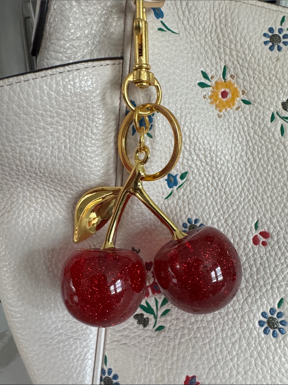 Cherry Charm Keychain Bag Charm in Red and Gold Hardware NWOT - Picture 4 of 4